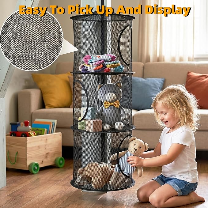 2Pcs Hanging Stuffed Animal Storage Hammock Net 3 Tiers, Holds Plushies - Image 5