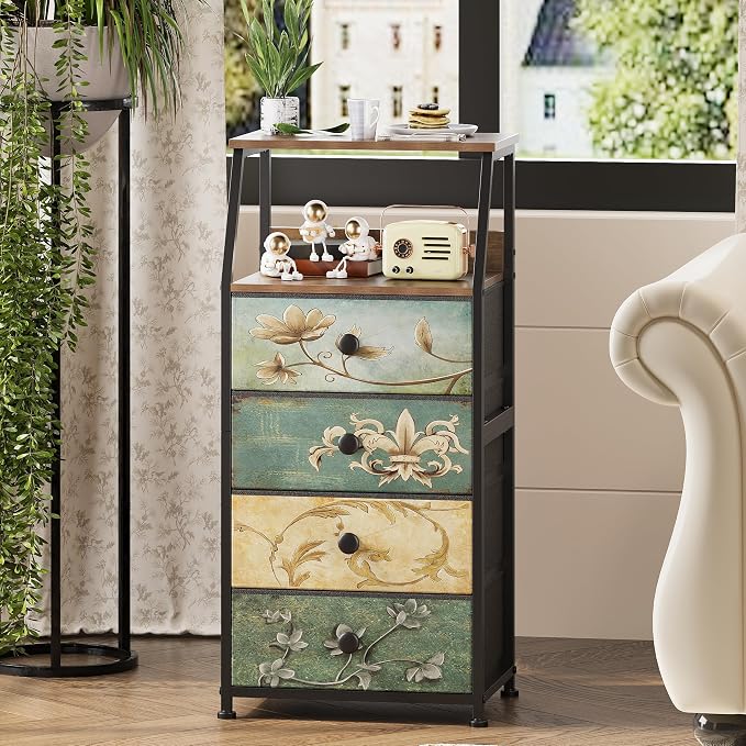 Tohomeor Dresser with Fabric Drawers Nightstand with 2 Tier Shelf Storage Tower by Tohomeor