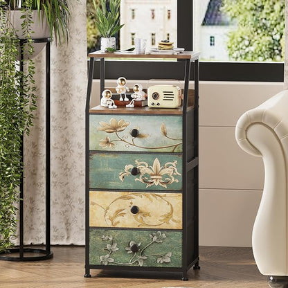 Tohomeor Dresser with Fabric Drawers Nightstand with 2 Tier Shelf Storage Tower by Tohomeor