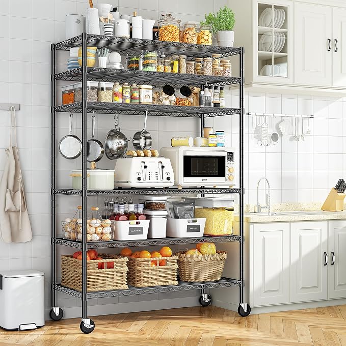 Romorgniz Storage Shelves with Wheels, 6 Tier Wire Shelving Adjustable Metal - Image 9