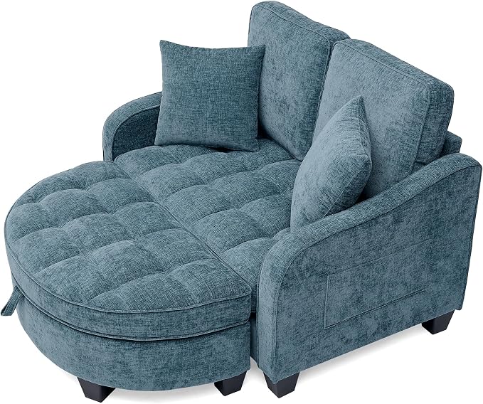 ERYE Chenille Tufted Loveseat Sofa and Ottoman Set, Tufted Recliner Sleeper - Image 8