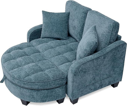 ERYE Chenille Tufted Loveseat Sofa and Ottoman Set, Tufted Recliner Sleeper - Image 8