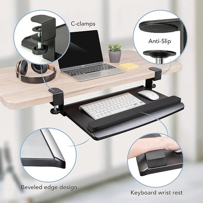 EHO Clamp-On Retractable Adjustable Keyboard Tray, Under Desk Ergonomic - Image 2