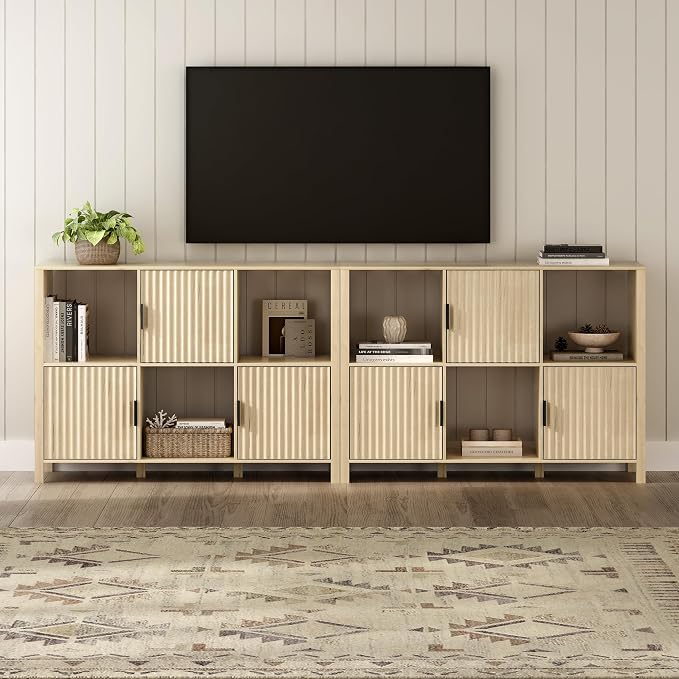 Fluted Storage Bookshelf, Modern Wood Freestanding Bookcase - Image 2