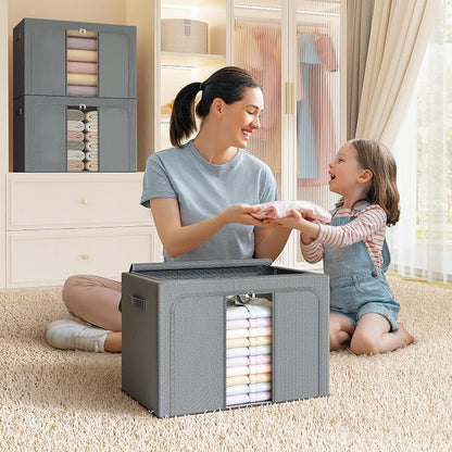 Clothes Storage Bins with Metal Frame, Foldable Clothes Organizers Storage - Image 6