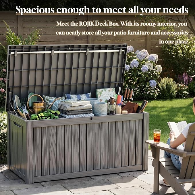 ROJIK 150 Gallon Outdoor Storage Box Waterproof, Weatherproof Deck Boxes - Image 4