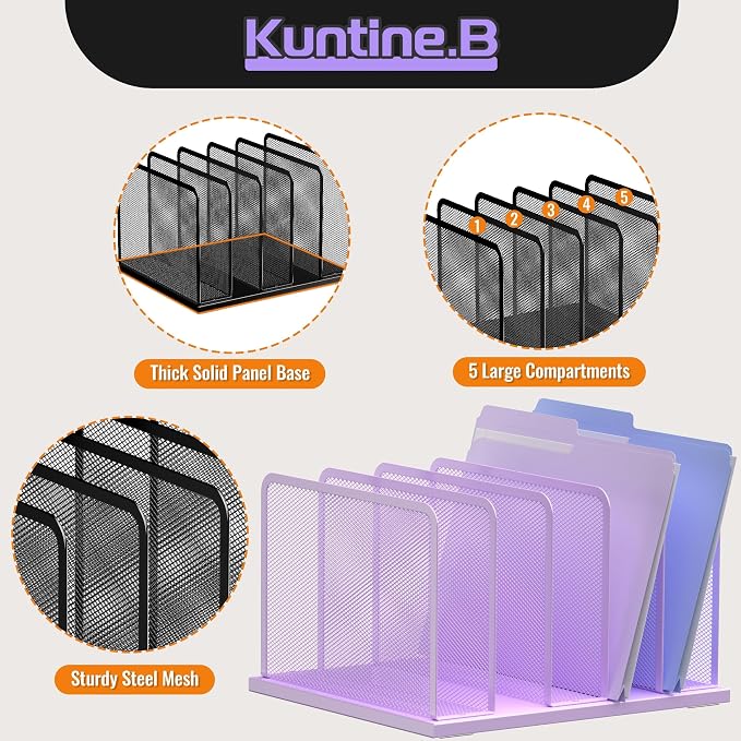 Kuntine.B Desk File Organizer Upright Mesh Desktop Organizer File Sorter Office - Image 4
