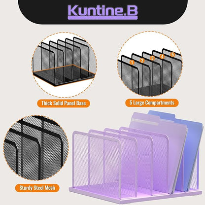 Kuntine.B Desk File Organizer Upright Mesh Desktop Organizer File Sorter Office - Image 4