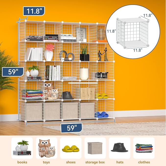 TUMUCUTE Cube Storage Organizer, Metal 25-Cube Shelves Bookshelf, Portable - Image 3