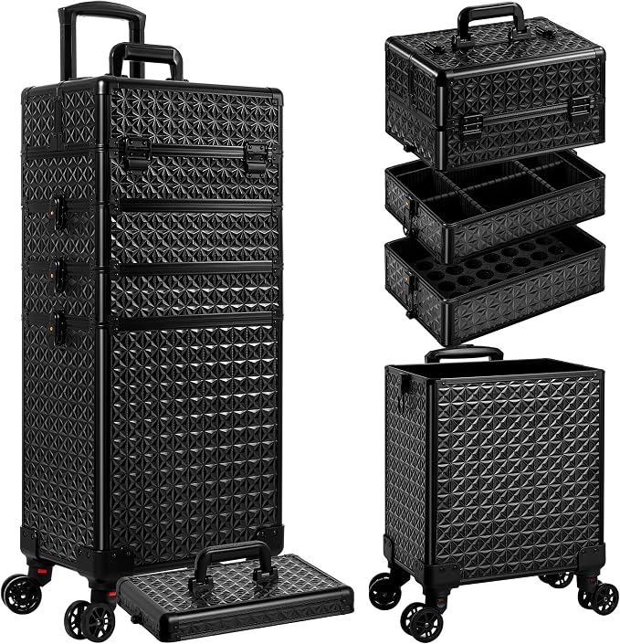 AROUS 5 in 1 Rolling Makeup Train Case Cosmetology Case on Wheels Large by Unknown
