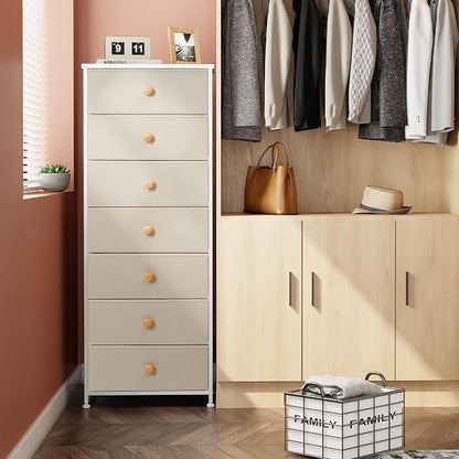 Fabric Dresser for Bedroom, 7-Drawer Tall Vertical Storage Tower | Wooden Top - Image 2