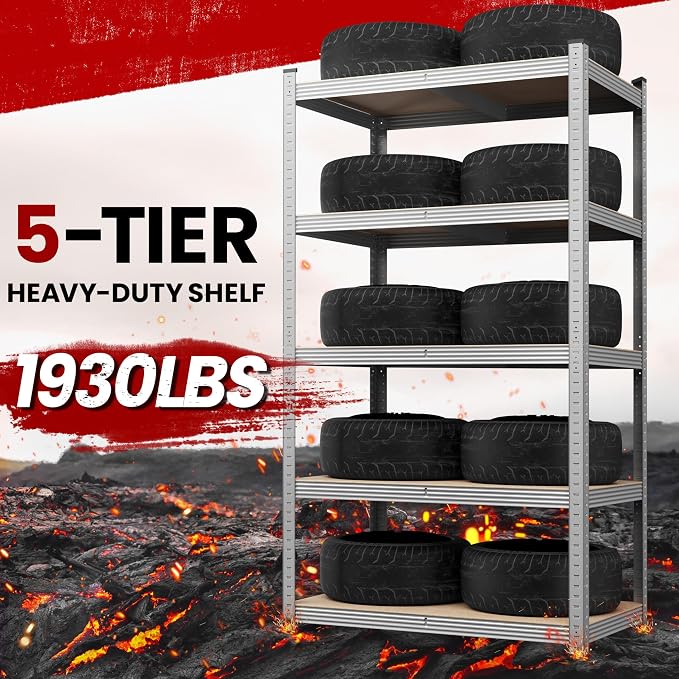 Yaheetech 5-Tier Heavy Duty Storage Shelves 35.5" W x 16" D x 71" H Silver | - Image 5