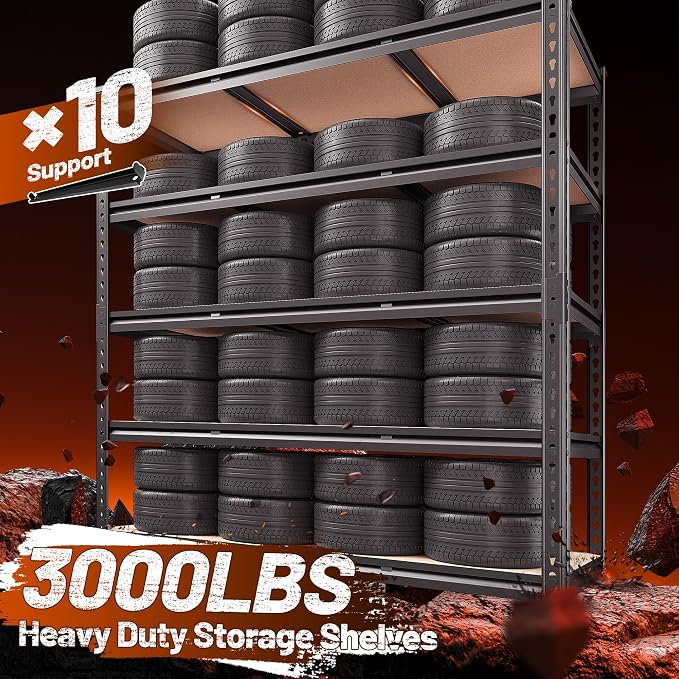 REIBII 48.2" W Garage Shelving, Storage Shelves Load 3000LBS, Adjustable Garage - Image 3