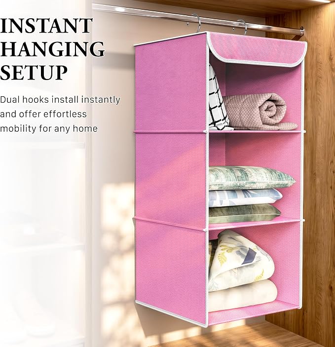Simple Houseware 3-Shelf Hanging Closet Organizer, Fabric Storage Shelves - Image 6