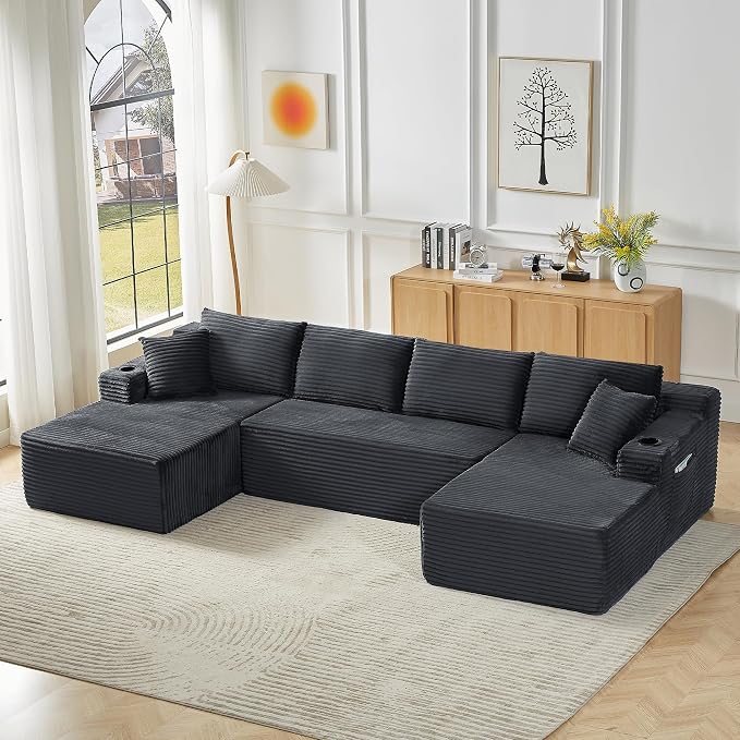 GNIXUU 133.5" Grey U Shaped Boneless Sectional Couch by GNIXUU