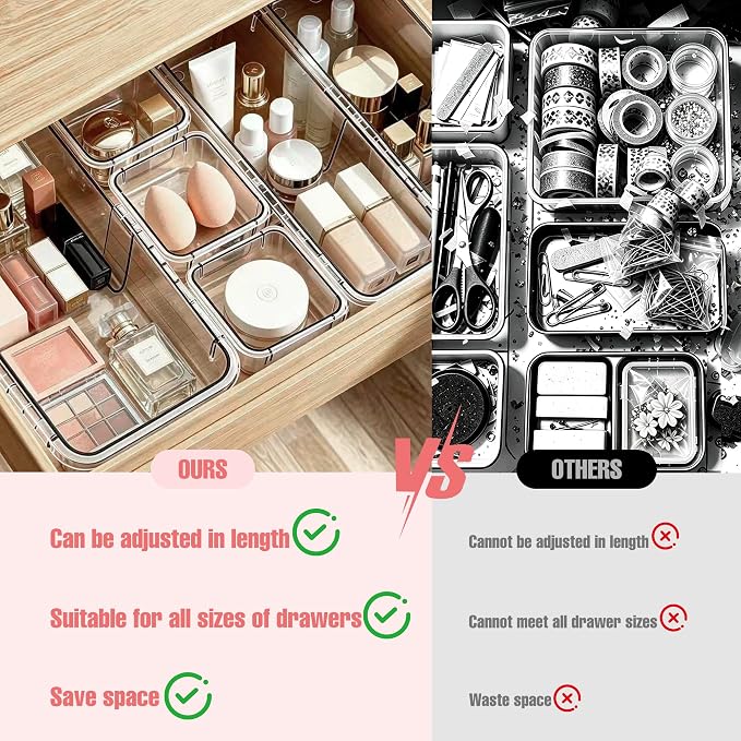 16 Pcs Extendable Clear Drawer Organizer, 3-Size Adjustable Boxes | 3-mm Extra - Image 8