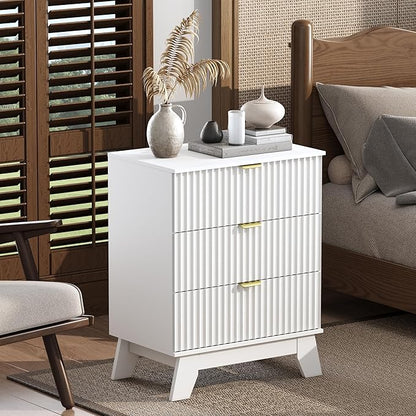 Night Stand Set 2, Bedside Table & End Table, Mid Century Modern Fluted Wood - Image 6