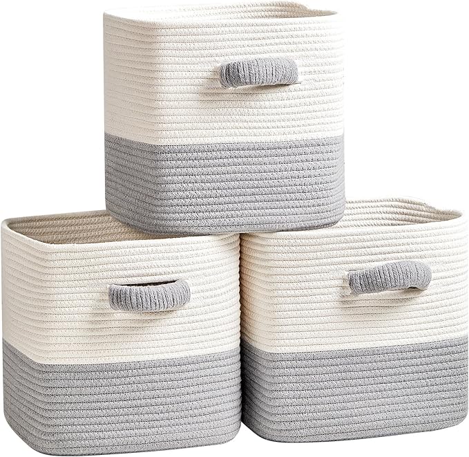 R RUNKA Storage Cube Baskets for Organizing- 3 Pack- 11 inch Square Baskets for by RRUNKA