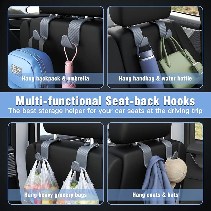 Amooca Car Seat Headrest Hook 4 Pack Hanger Universal Vehicle Car Storage - Image 4