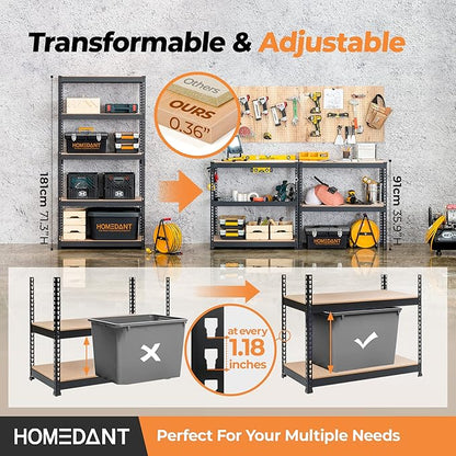 HOMEDANT 5 Tier Storage Shelves Adjustable Laminated Boltless Garage Metal - Image 5