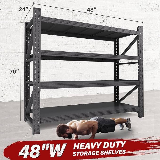48" Wide Heavy Duty Garage Shelving Units, 3000LBS 24 Deep Storage Shelves - Image 2