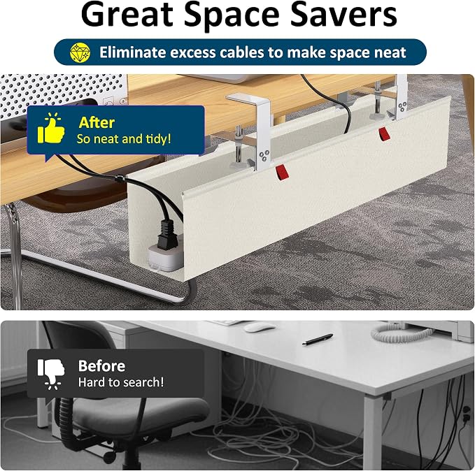 28" Small Under Desk Cable Management Tray No Drill, Compact Clamp On Cord - Image 6