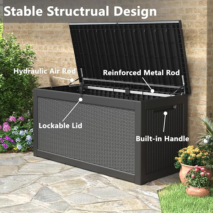 260 Gallon Large Resin deck box Waterproof, Outdoor Storage Bench, Patio - Image 3