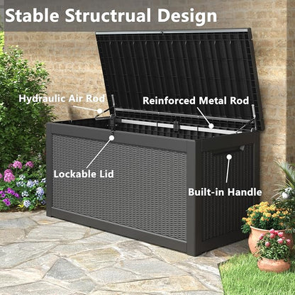 260 Gallon Large Resin deck box Waterproof, Outdoor Storage Bench, Patio - Image 3