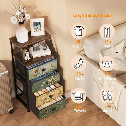Tohomeor Dresser with Fabric Drawers Nightstand with 2 Tier Shelf Storage Tower - Image 4