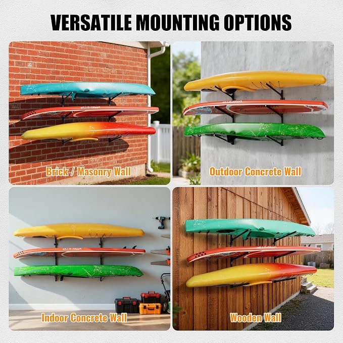 3-Tier Foldable Kayak Wall Mount Rack | Space-Saving Swing-Away Design - Image 8