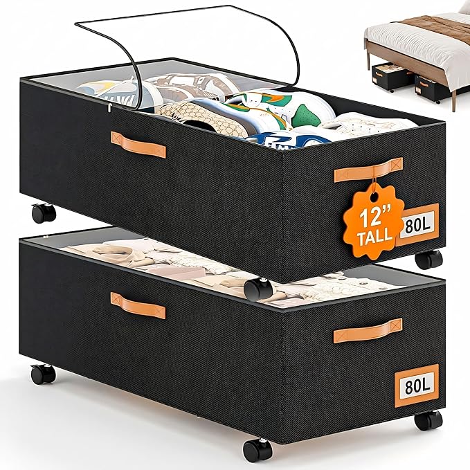 Under Bed Storage with Wheels, No Assemble Metal Rolling Underbed Storage by Unknown