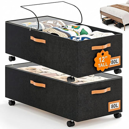 Under Bed Storage with Wheels, No Assemble Metal Rolling Underbed Storage by Unknown