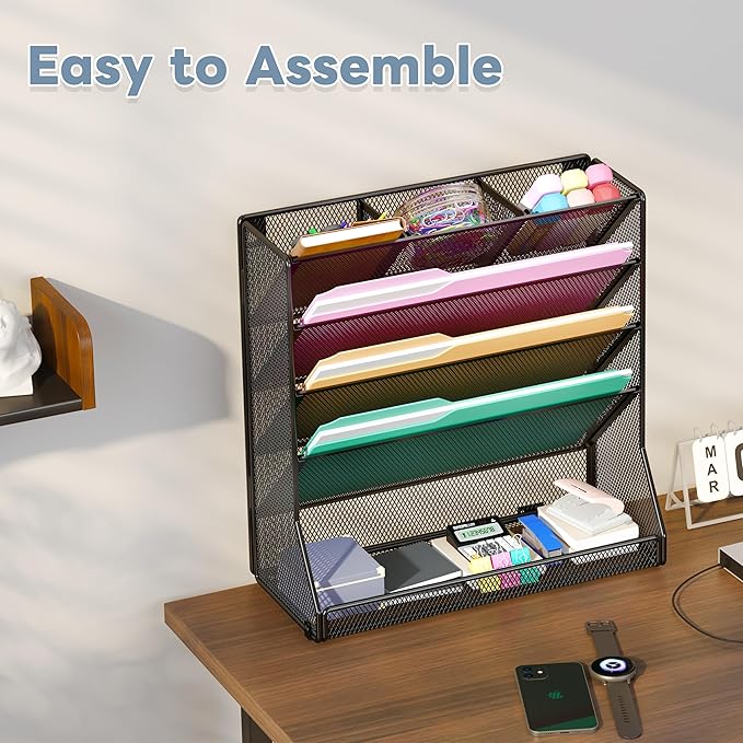 File Organizer Wall Mounted 5 Tiers, Durable Adjustable Metal Vertical Hanging - Image 5