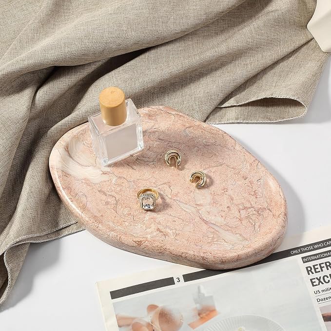 Koville Luxurious Natural Pink Marble Vanity Tray, Cloud Shape Serving Stone - Image 5