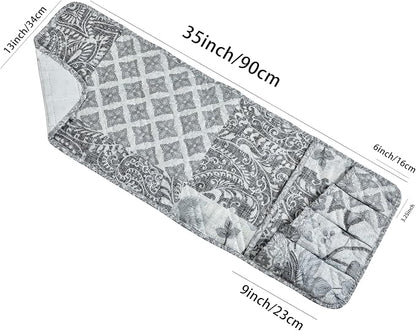 Brilliant Sunshine Grey Flowers Patchwork Couch Armrest 5 Pockets Organizer - Image 4