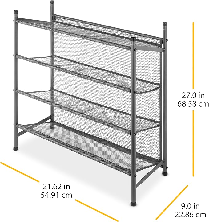Whitmor Metal & Mesh 4-Tier Shoe Rack, Store up to 12 Pairs of Shoes - Image 3