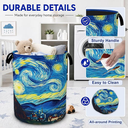 Starry Night Laundry Basket, Van Gogh Style Oxford Cloth Laundry Hamper - Image 3