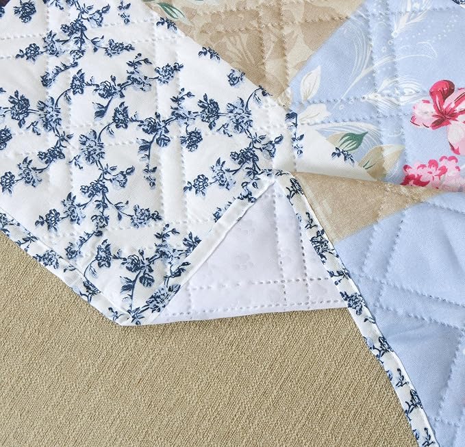 Brilliant Sunshine Pink and Blue Roses Toile Couch Armrest 5 Pockets Organizer - Image 3