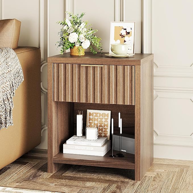 VINGLI Walnut Nightstand Set of 2, Bedside Table, End Tables Bedroom, Wood Side - Image 9