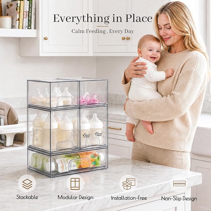 Clear Stackable Storage Drawers, Baby Bottle Organizers, Easily-Access Makeup - Image 7