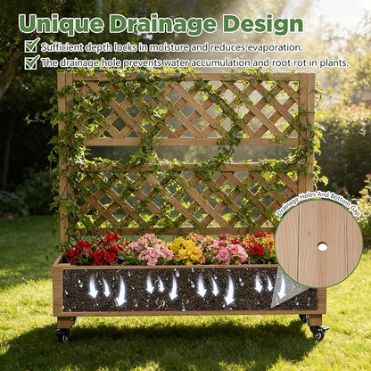 Raised Garden Bed with Wheels Outdoor, Large Garden Planter Box Tomato Flower - Image 7