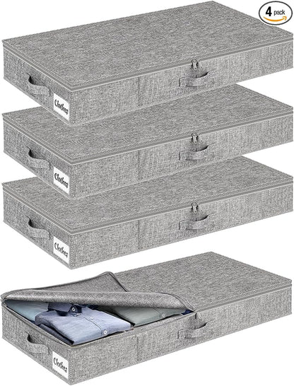 Under Bed Storage Container Bins 4 Pack, 5 Inch Thin Low Profile Underbed by KUKIKAN