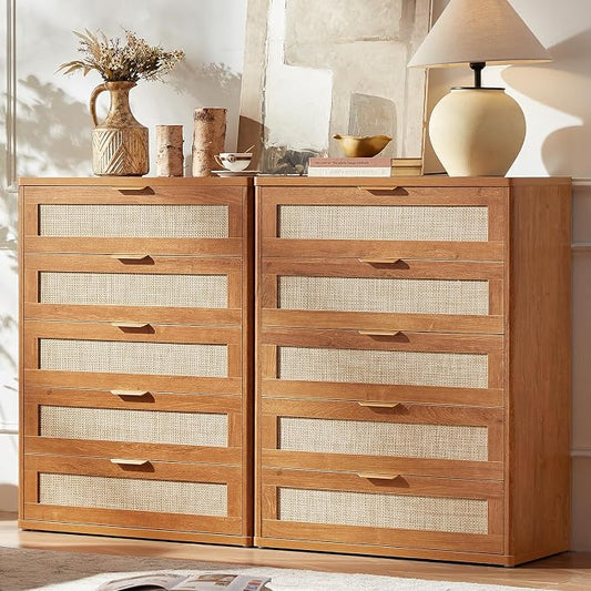 LEYAOYAO Rattan Dresser for Bedroom Set 2, Boho Small Dressers by LEYAOYAO-Findtheshiningpointofyourideallife%EF%BC%81
