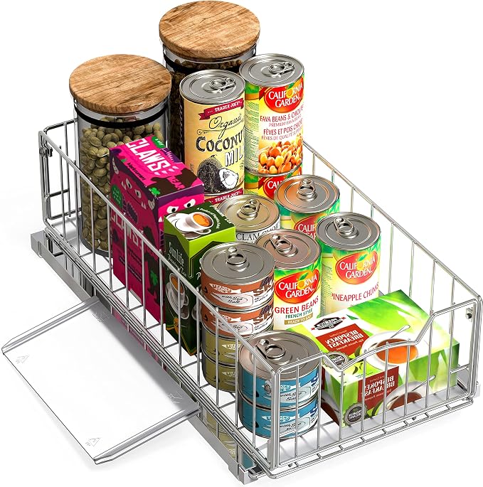 Simple Houseware Pull-Out Cabinet Sliding Basket, 17.2Dx9.7Wx5H, Chrome | Ideal - Image 5