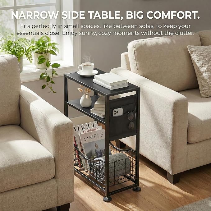 Skinny Side Table with Storage, 3 Tier Slim Side Tables - Image 9