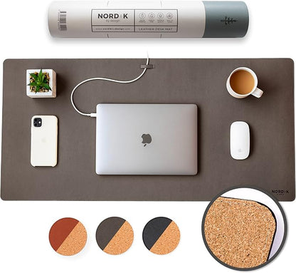 Nordik Cork Leather Desk Mat Cable Organizer by NordikByDesign
