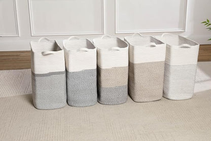 Tall Laundry Basket With Handles, Woven Cotton Rope Big Laundry Hamper Sorters - Image 7