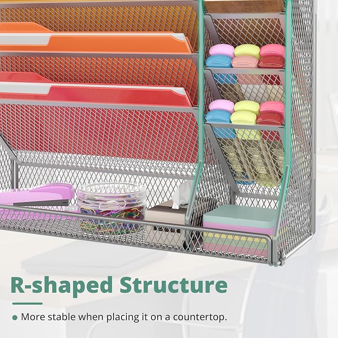 File Organizer Wall Mounted 4 Tiers Durable Adjustable Metal Vertical Hanging - Image 4