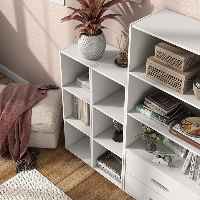 Homes: Inside + Out Apexa 3-Cube Storage Organizer Shelves, Stackable Wood - Image 2