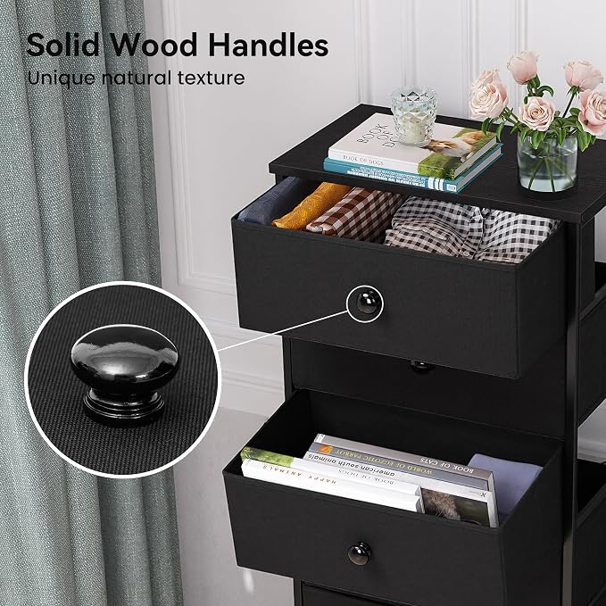Fabric Dresser for Bedroom, 7-Drawer Tall Vertical Storage Tower | Wooden Top - Image 6